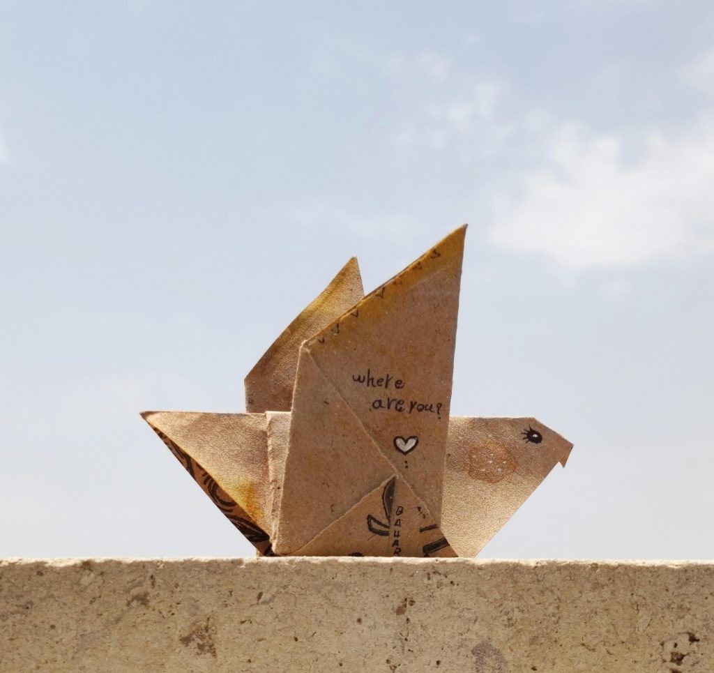 INSTITUTIONS IN NAME, POWER IN PRACTICE: WHERE DO WE STAND? A paper origami bird on a ledge with 'Where are you?' written on it against a clear sky.